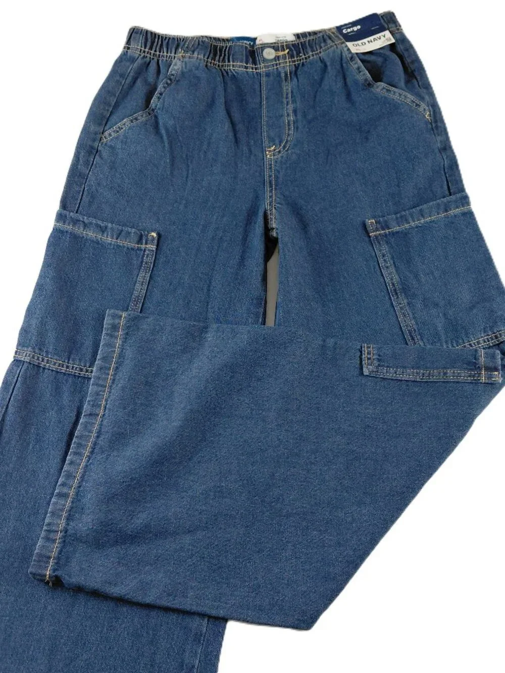 Old Navy High Rise Cargo Jeans Girls Size XL Medium Wash Denim Pull-On Waist
